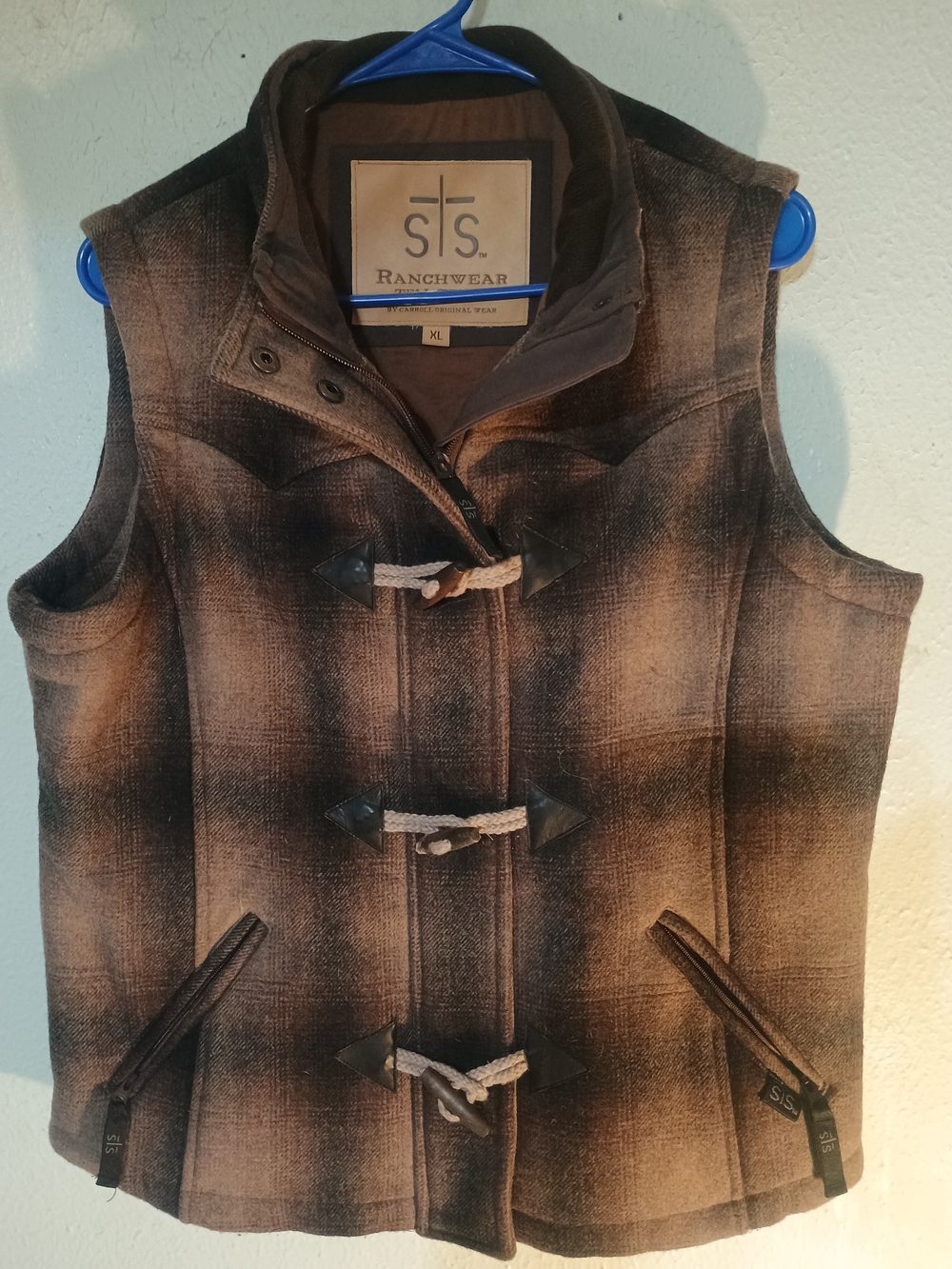 STS Ranchwear Women's Brown Plaid Toggle Vest XL